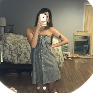 Zaful Grey Striped Tube Top Strapless Mini Dress
